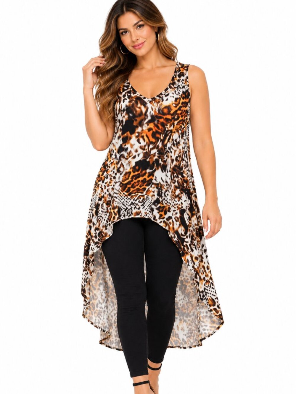 Minette Women’s Animal Print High Low Duster Tunic Sleeveless Plus Size 2XL